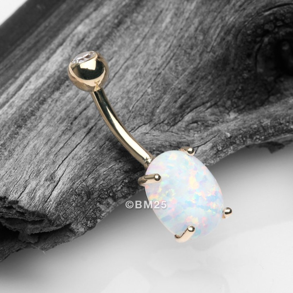 14 Karat Gold Prong Set Fire Opal Sparkle Belly Button Ring